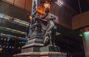 nihonbashi kirin statues in low angle shot