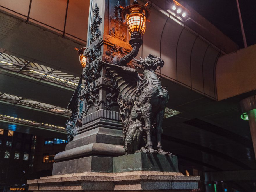 nihonbashi kirin statues in low angle shot